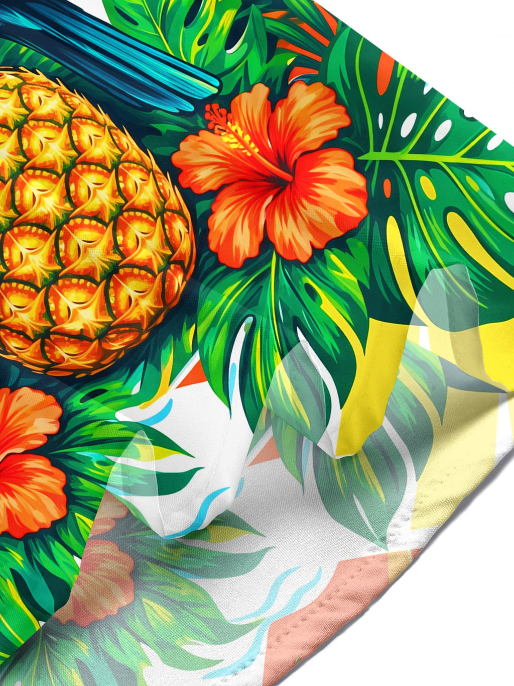 Oceanlyte Men's Hawaiian Blue Pelican And Pineapple Print Short Sleeve Shirt with Chest Pocket