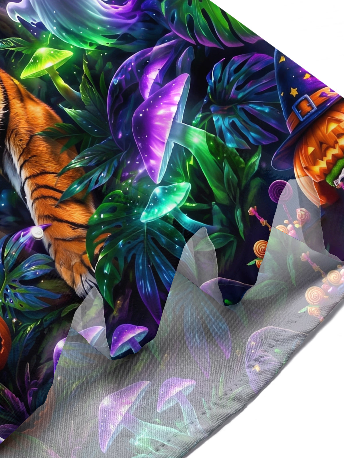 Oceanlyte Men's Hawaiian Halloween Tiger Print Short Sleeve Shirt