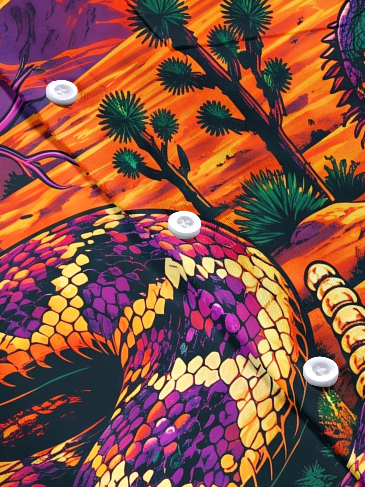 Oceanlyte Men's Short Sleeve Shirt - Desert Snake And Lizard Sunset Landscape Print with Chest Pocket