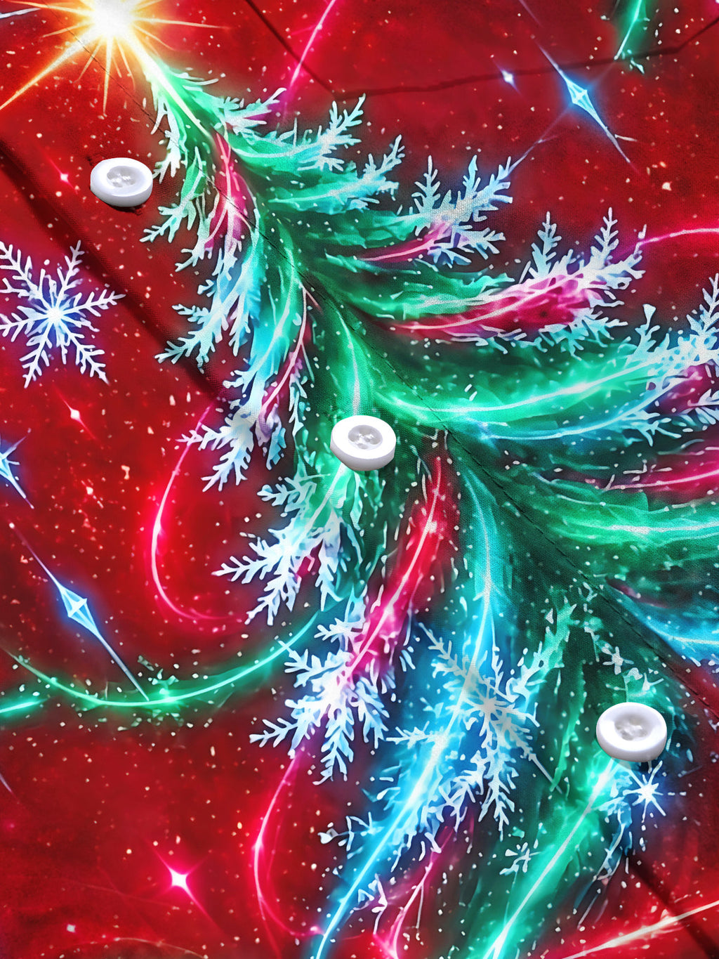 Oceanlyte Men's Long Sleeve Shirt - Christmas Tree With Snowflakes And Light Trails Print with Chest Pocket