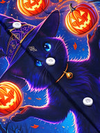 Oceanlyte Men's Halloween Black Cat And Pumpkins Print Short Sleeve Shirt with Chest Pocket