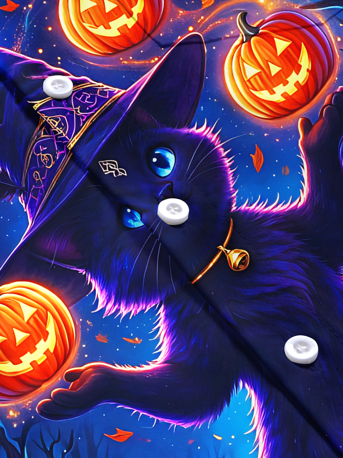 Oceanlyte Men's Halloween Black Cat And Pumpkins Print Short Sleeve Shirt with Chest Pocket