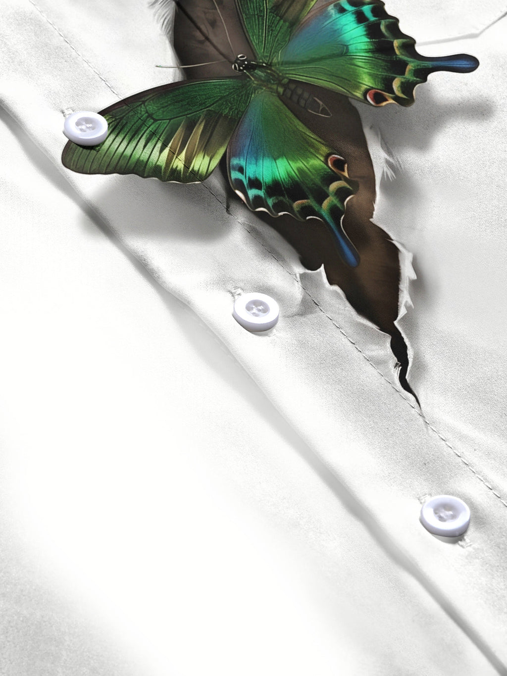 Oceanlyte Men's 3D Tearing Effect With Green Butterfly Print Long Sleeve Shirt with Chest Pocket