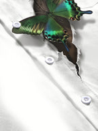 Oceanlyte Men's 3D Tearing Effect With Green Butterfly Print Long Sleeve Shirt with Chest Pocket