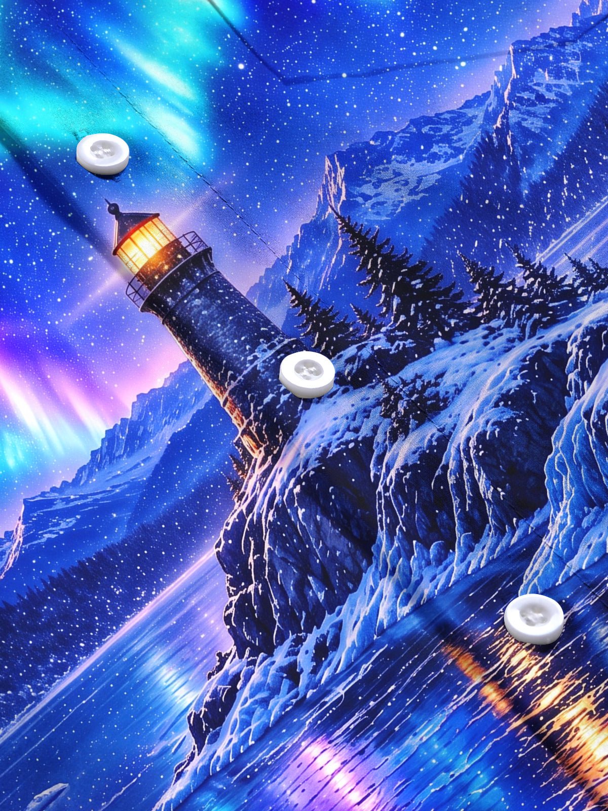 Oceanlyte Men's Printed Aurora Borealis And Lighthouse Print Long Sleeve Shirt with Chest Pocket