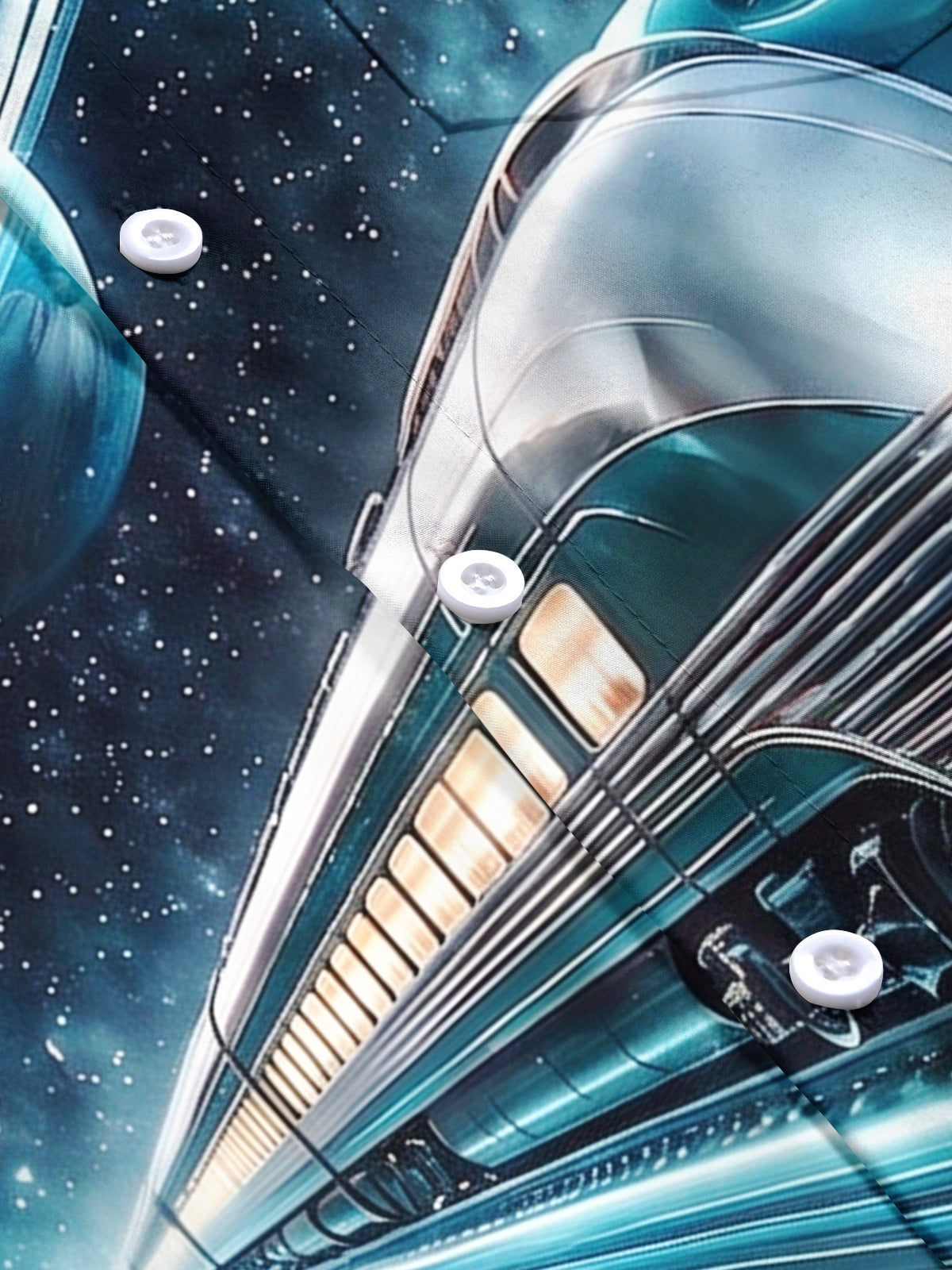 Oceanlyte Men's Graphic Interstellar Train And Planet Print Short Sleeve Shirt with Chest Pocket