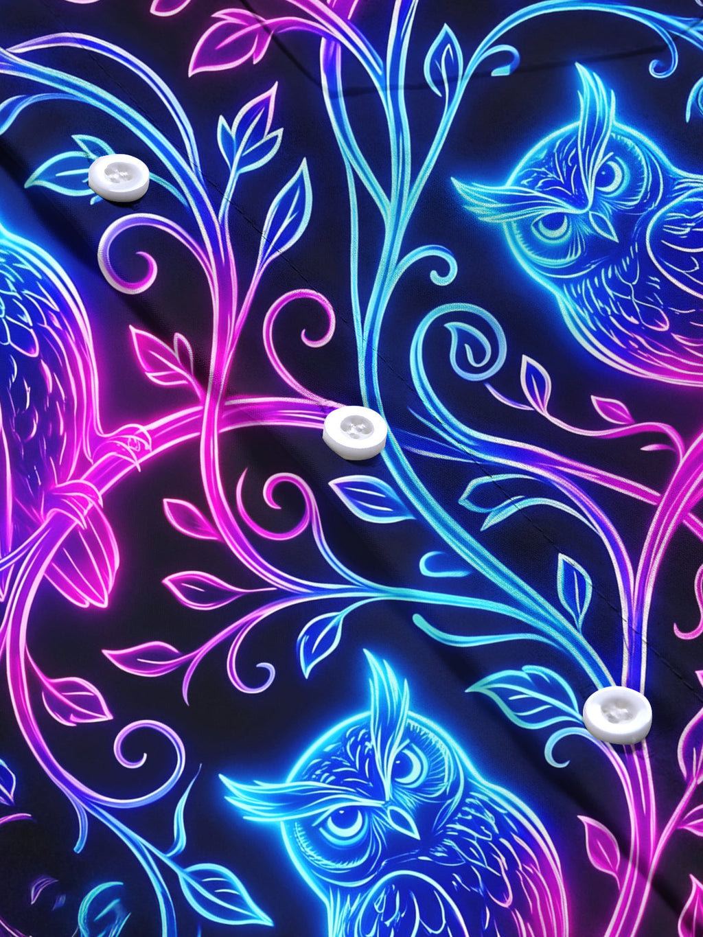 Oceanlyte Men's Graphic Neon Glow Owls On Branches Print Long Sleeve Shirt with Chest Pocket