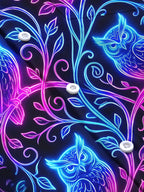 Oceanlyte Men's Graphic Neon Glow Owls On Branches Print Long Sleeve Shirt with Chest Pocket