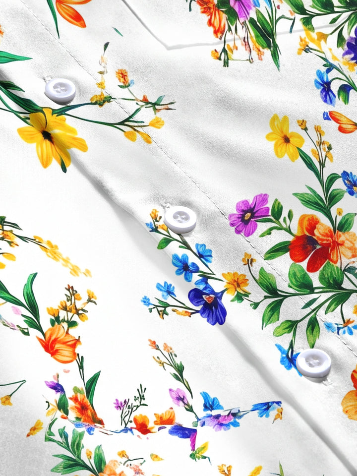 Oceanlyte Men's Colorful Wildflower Floral Print Long Sleeve Button Down Shirt with Chest Pocket