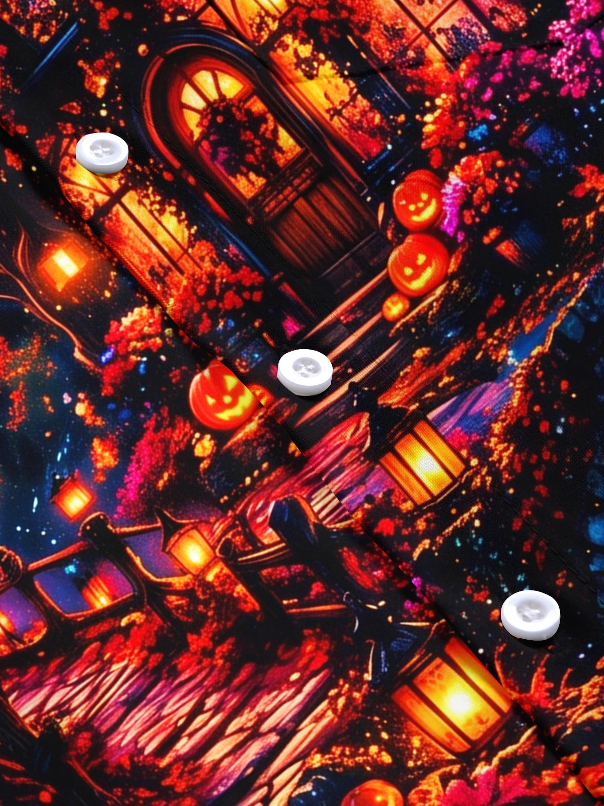 Oceanlyte Men's Halloween Black Cats And Pumpkins Print Short Sleeve Shirt with Chest Pocket