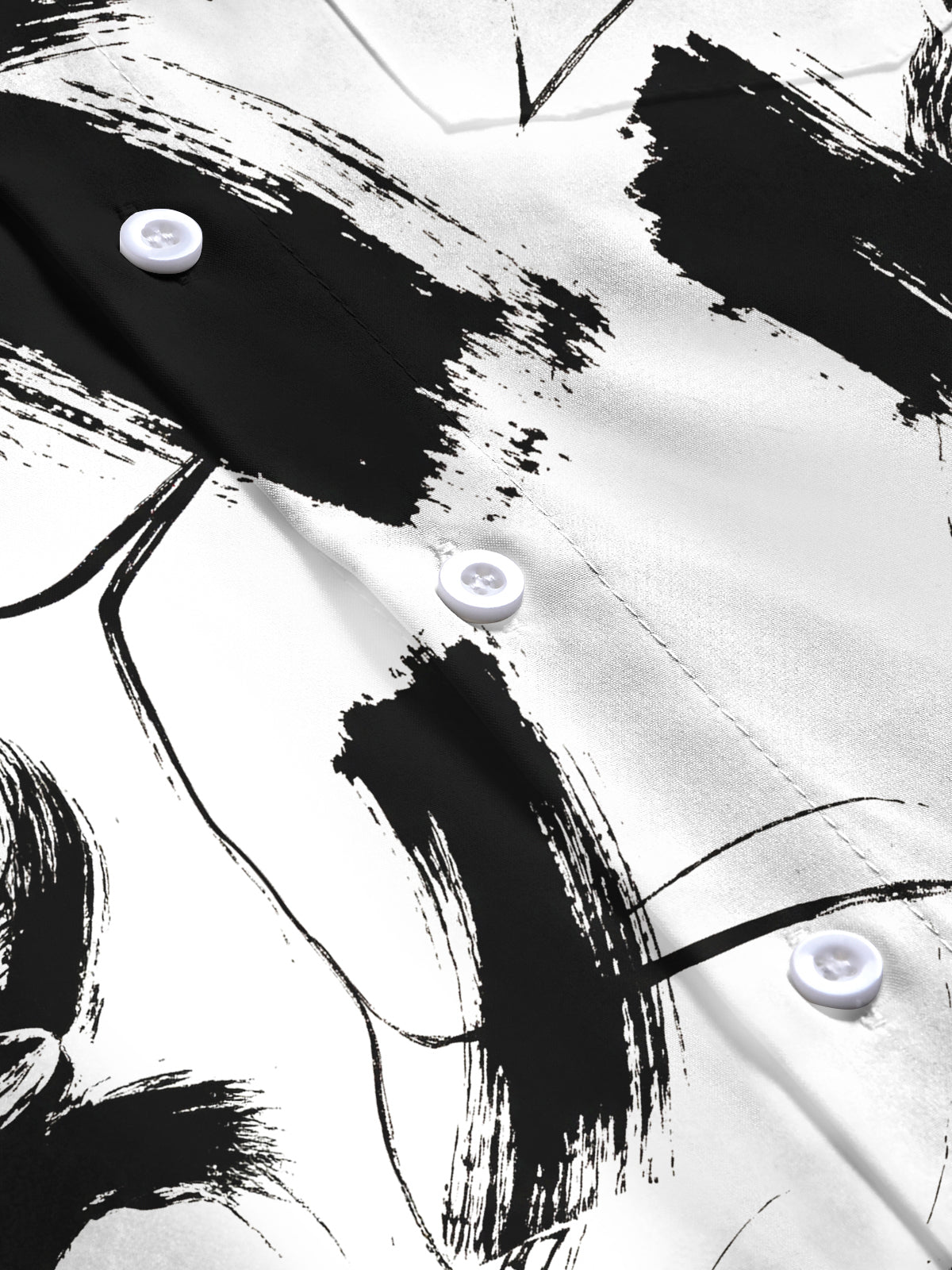 Oceanlyte Men's Printed Abstract Black Brushstrokes Print Long Sleeve Shirt with Chest Pocket