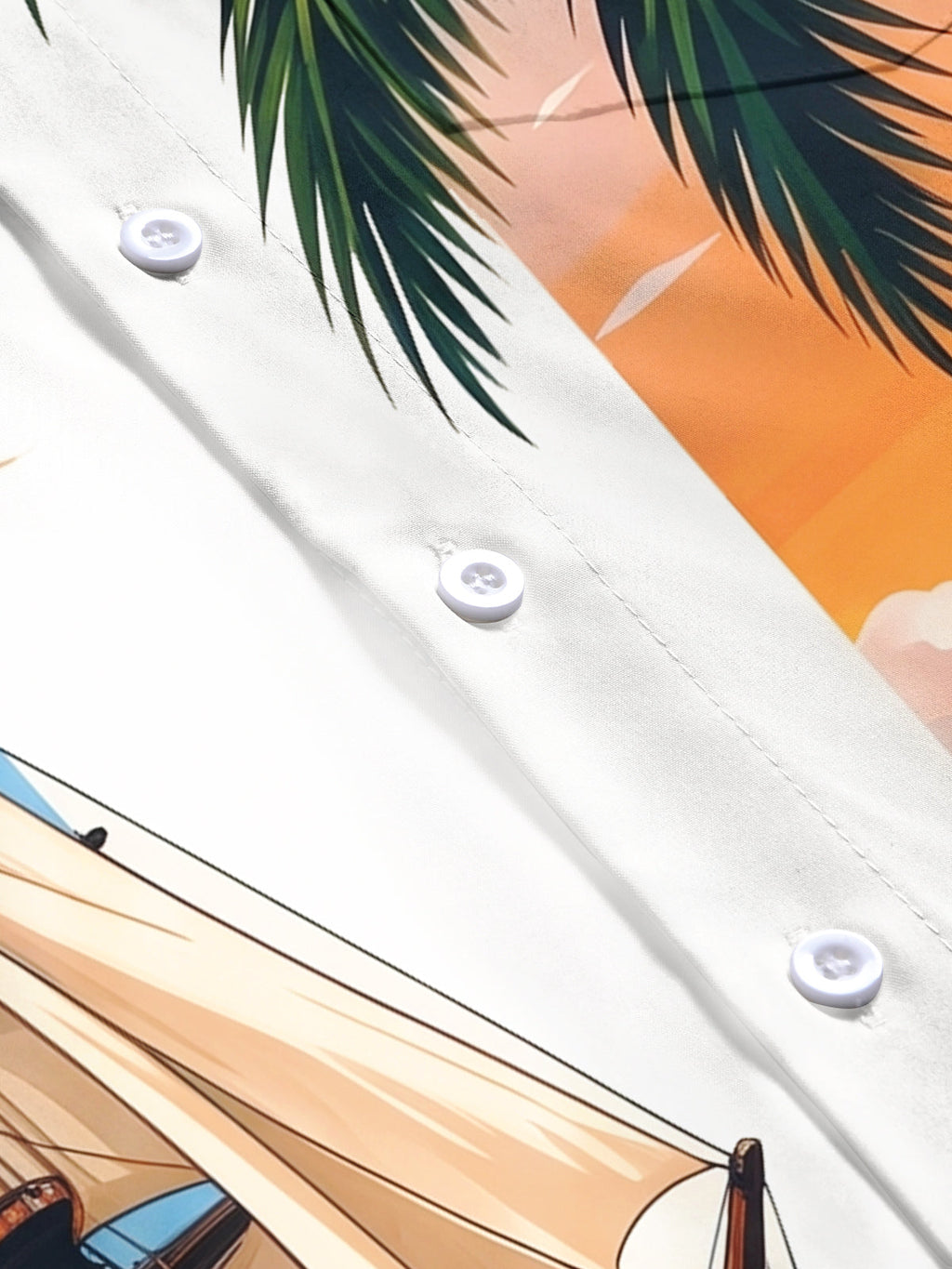 Oceanlyte Men's Sailing Ship And Palm Tree Sunset Print Short Sleeve Shirt with Chest Pocket