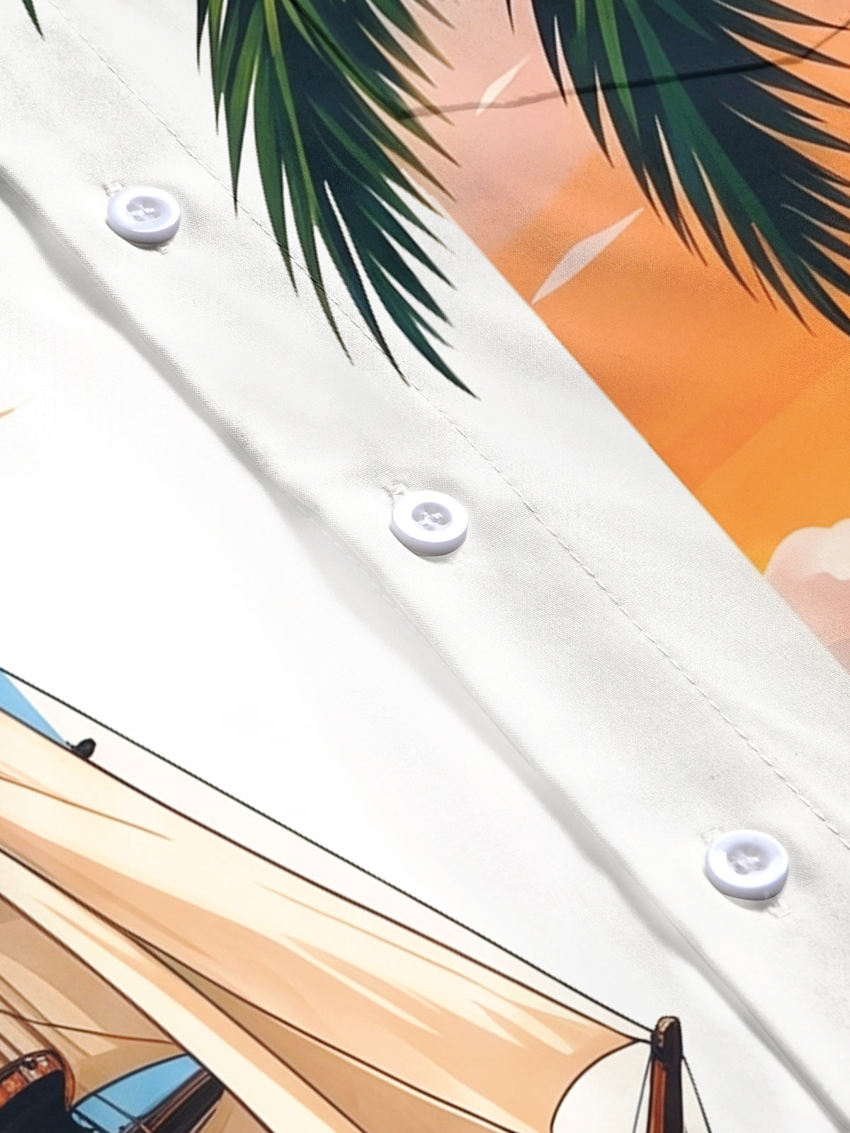 Oceanlyte Men's Sailing Ship And Palm Tree Sunset Print Short Sleeve Shirt with Chest Pocket
