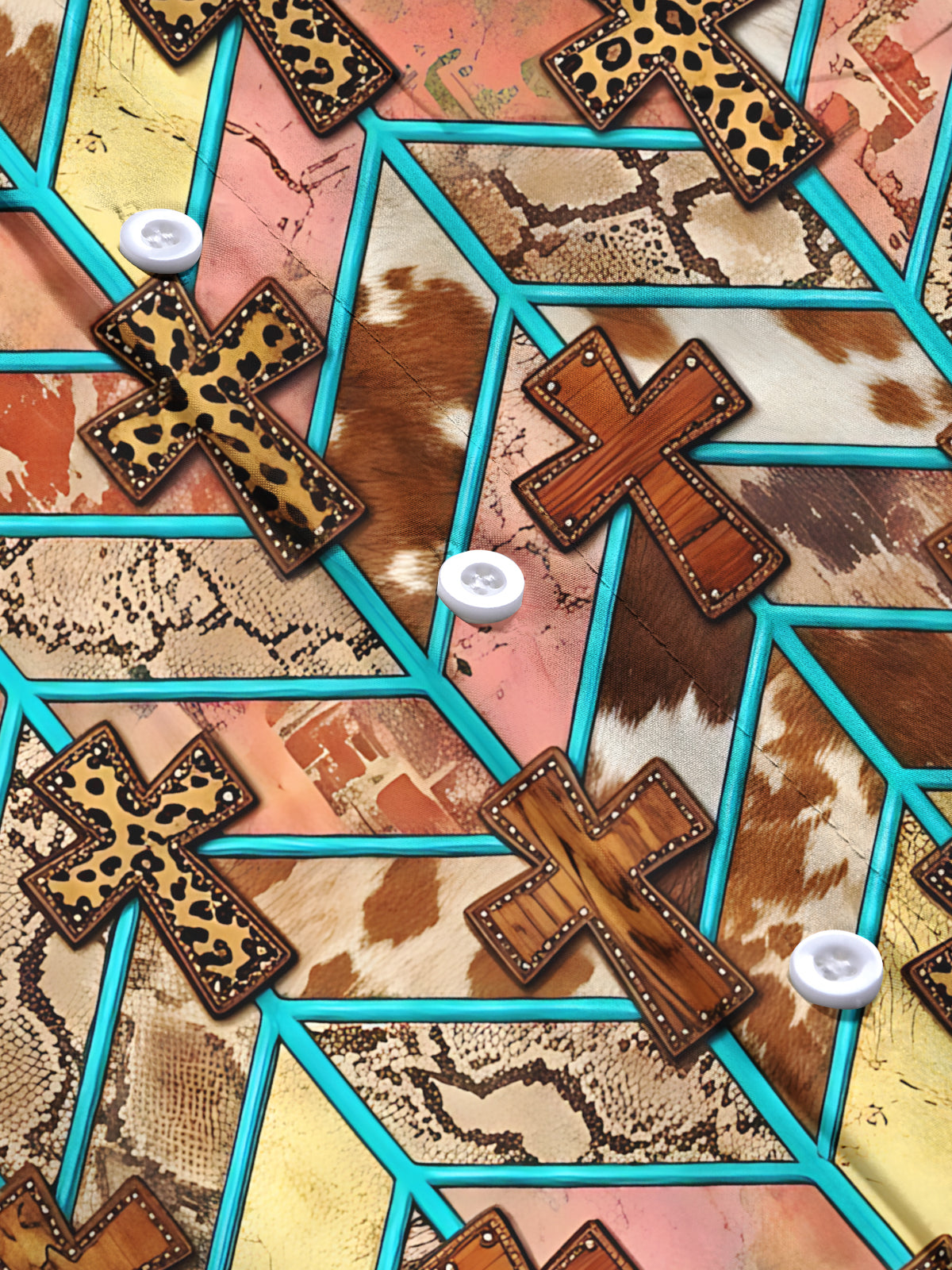 Oceanlyte Men's Long Sleeve Shirt - Crosses With Animal Prints And Geometric Lines Print with Chest Pocket