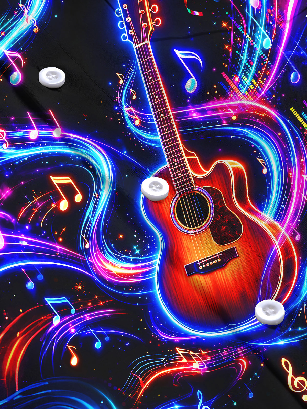 Oceanlyte Men's Graphic Neon Guitar And Music Notes Print Long Sleeve Shirt with Chest Pocket
