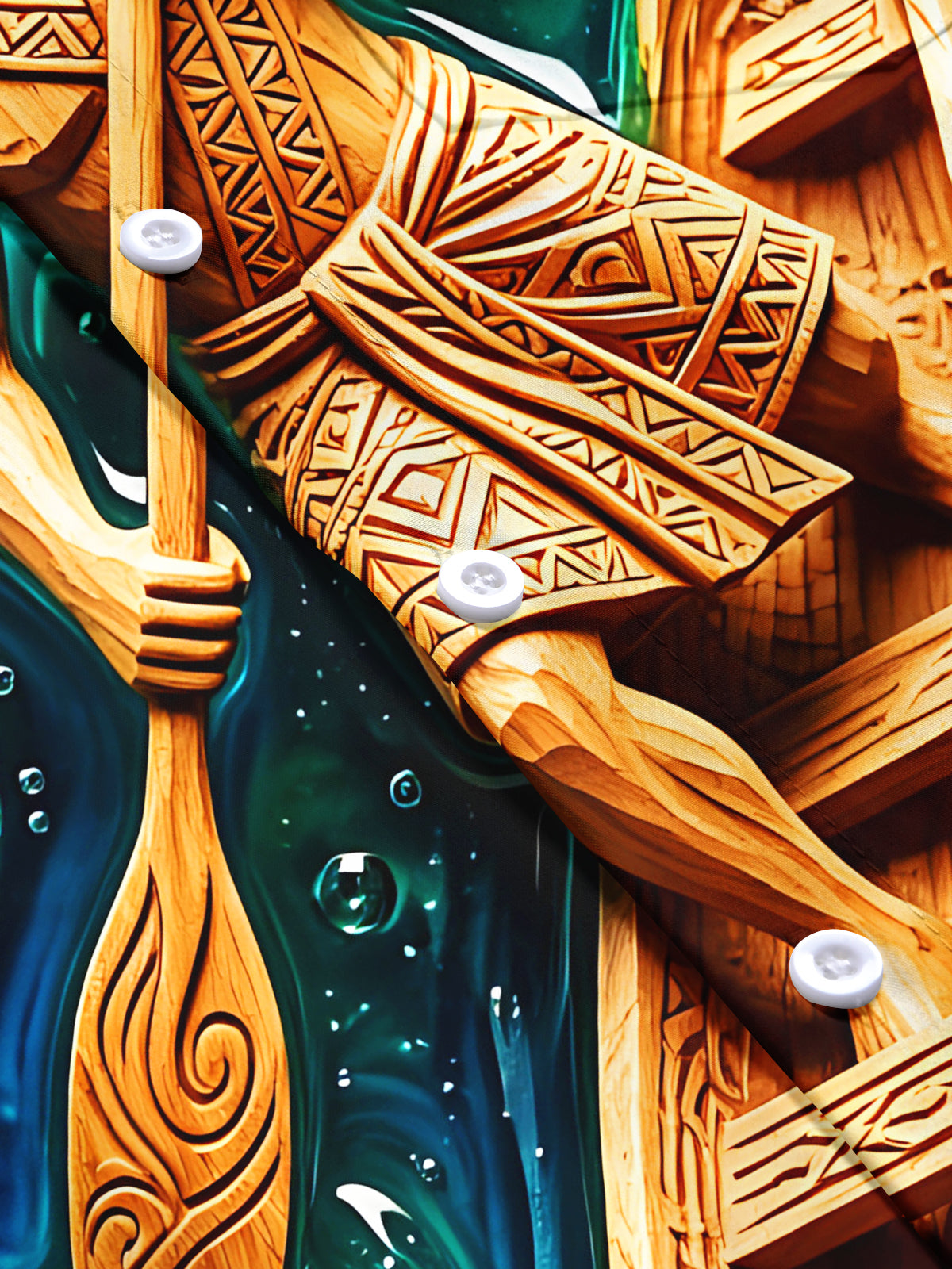 Oceanlyte Wood Carving Polynesian Canoe Men's Pocket Short Sleeve Shirts