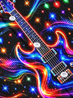 Oceanlyte Men's Long Sleeve Shirt - Neon Electric Guitar And Christmas Light Strings Print with Chest Pocket