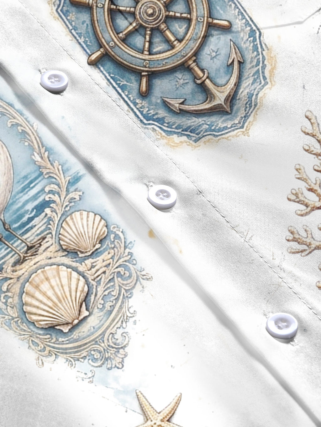 Oceanlyte Men's Vintage Nautical Marine Life Print Long Sleeve Shirt with Chest Pocket