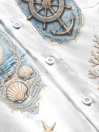 Oceanlyte Men's Vintage Nautical Marine Life Print Long Sleeve Shirt with Chest Pocket