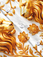 Oceanlyte Men's Golden Lions And Floral Baroque Patterns Print Long Sleeve Shirt with Chest Pocket