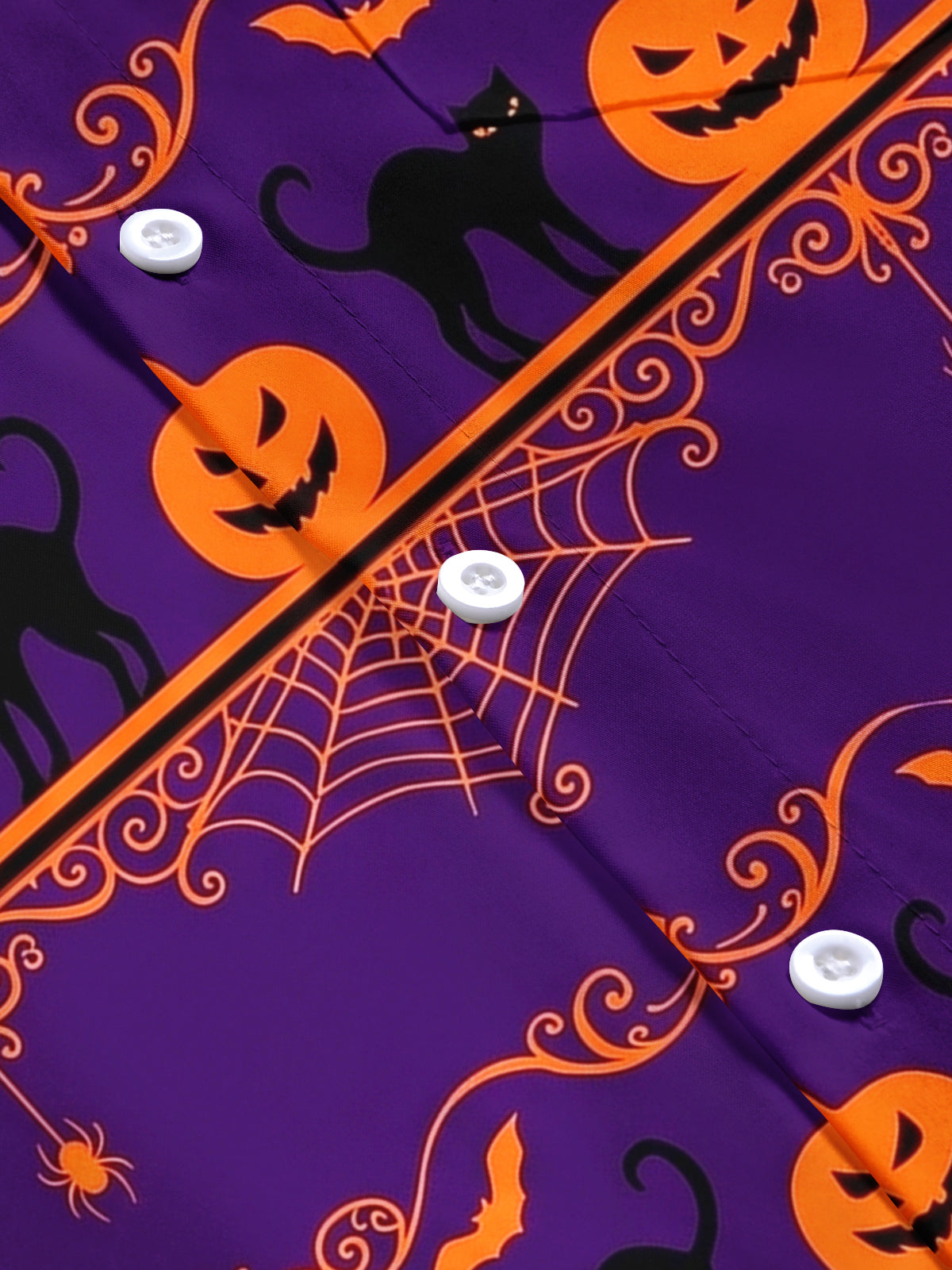 Oceanlyte Men's Halloween Black Cats And Pumpkins Print Short Sleeve Shirt with Chest Pocket