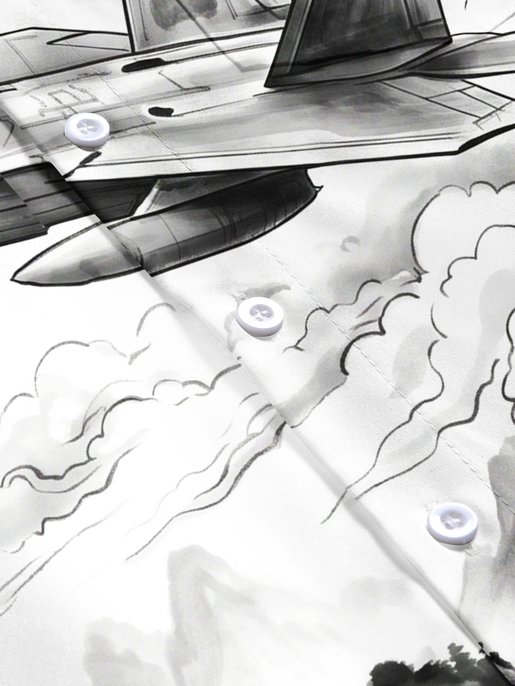 The "Stealth Ink" Oceanlyte Men's Short Sleeve Shirt - Fighter Jet And Ink Wash Landscape Print with Chest Pocket