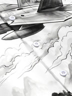 The "Stealth Ink" Oceanlyte Men's Short Sleeve Shirt - Fighter Jet And Ink Wash Landscape Print with Chest Pocket