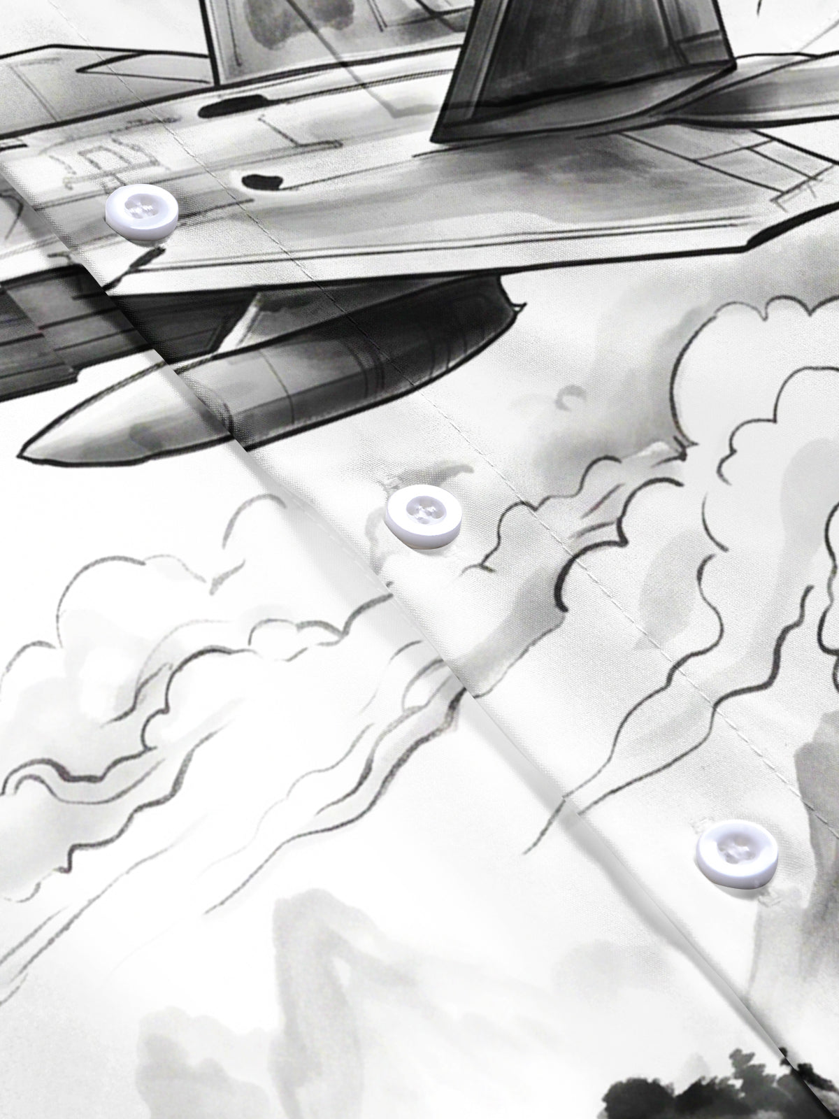 The "Stealth Ink" Oceanlyte Men's Short Sleeve Shirt - Fighter Jet And Ink Wash Landscape Print with Chest Pocket