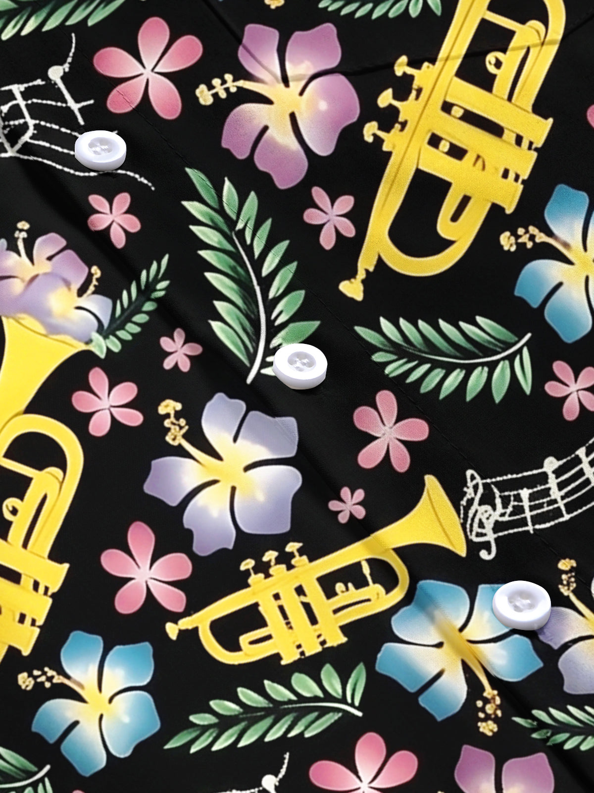 Oceanlyte Men's Hawaiian Trumpet Musical Notes Print Short Sleeve Shirt with Chest Pocket