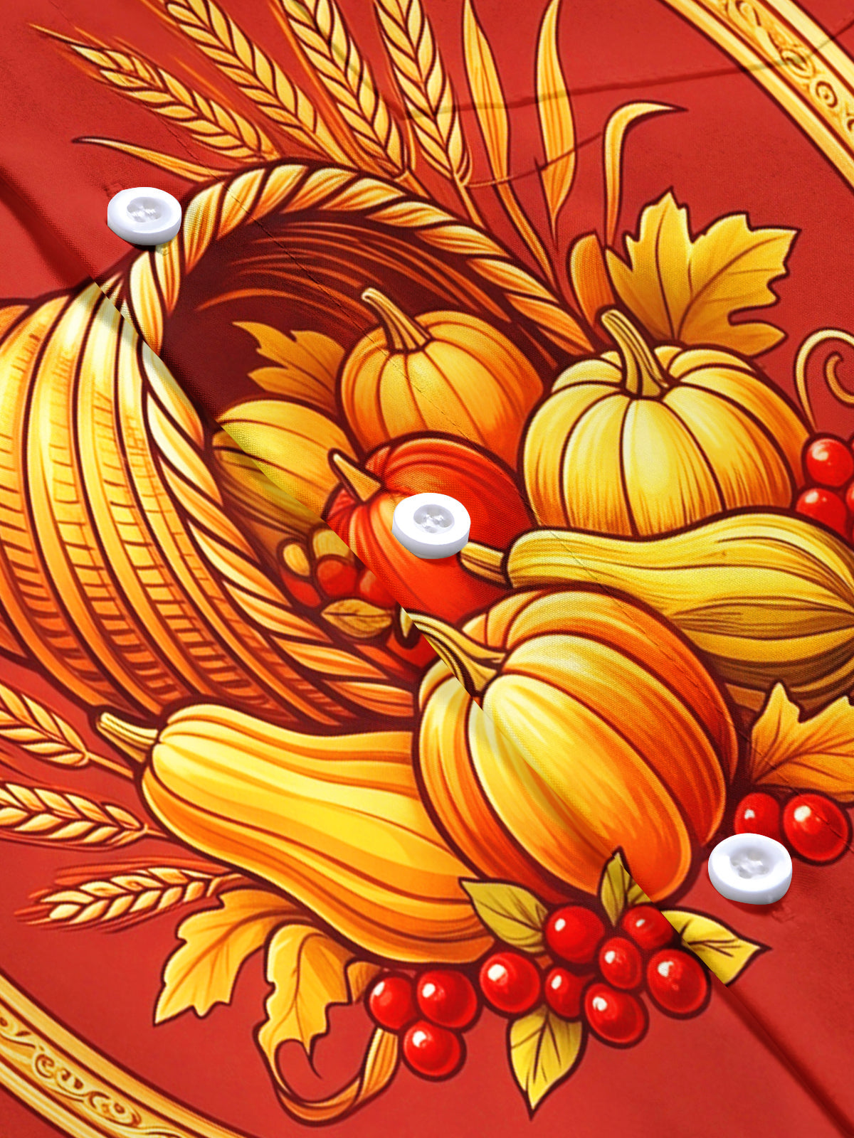 Oceanlyte Men's Short Sleeve Shirt - Thanksgiving Cornucopia And Harvest Produce Print with Chest Pocket