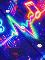 Oceanlyte Men's Neon Music Notes And Heartbeat Line Print Long Sleeve Shirt with Chest Pocket