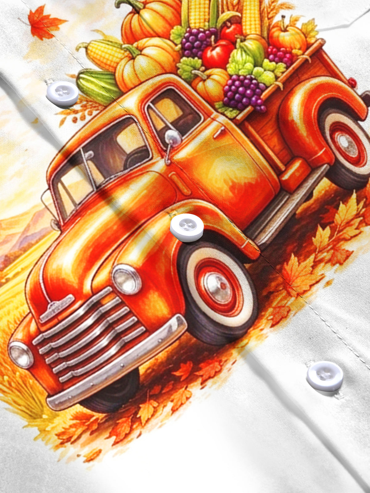 Oceanlyte Men's Long Sleeve Shirt - Thanksgiving Vintage Truck With Harvest Produce Print with Chest Pocket