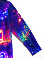 Oceanlyte Men's Neon Music Notes And Heartbeat Line Print Long Sleeve Shirt with Chest Pocket