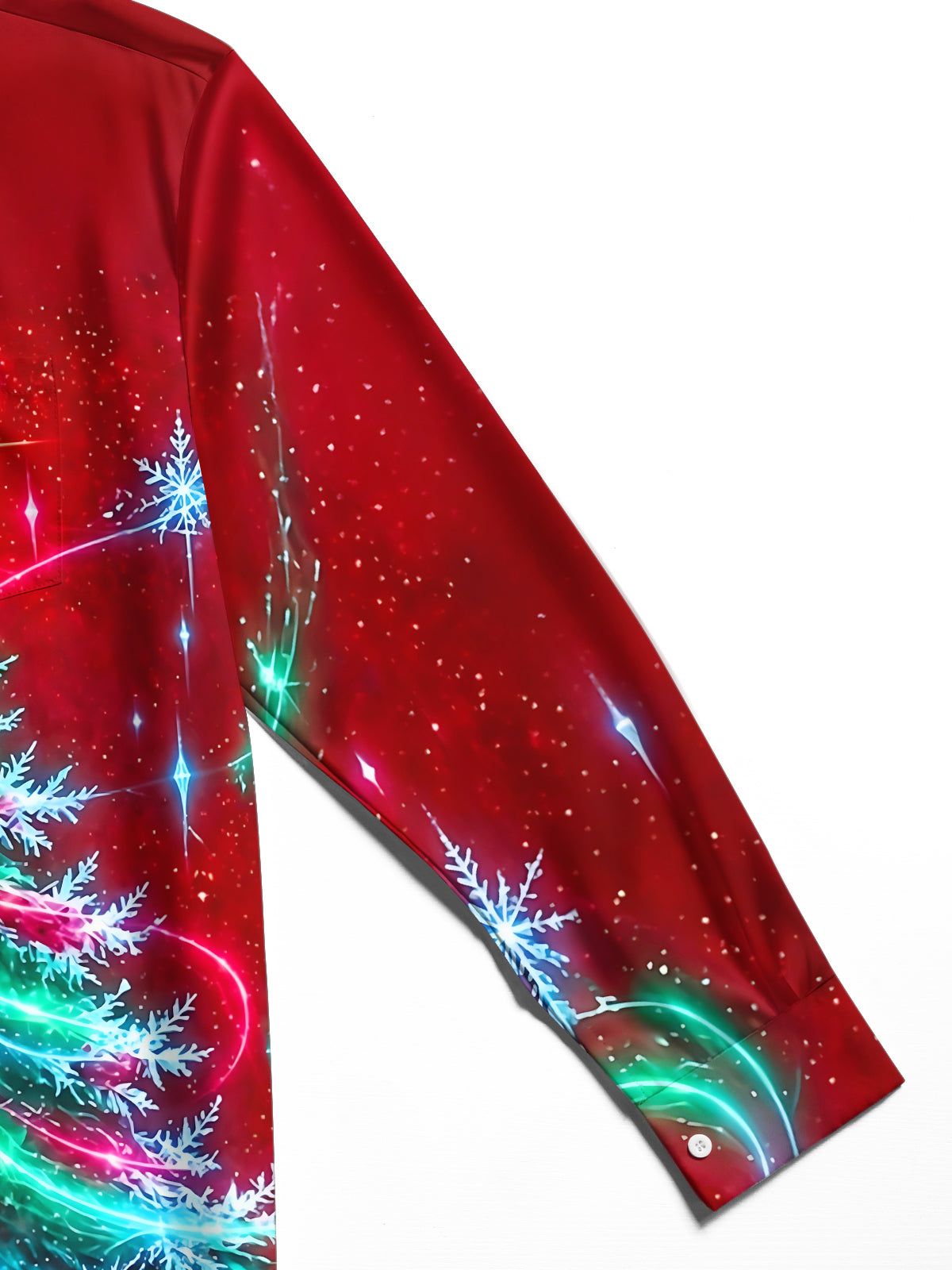 Oceanlyte Men's Long Sleeve Shirt - Christmas Tree With Snowflakes And Light Trails Print with Chest Pocket