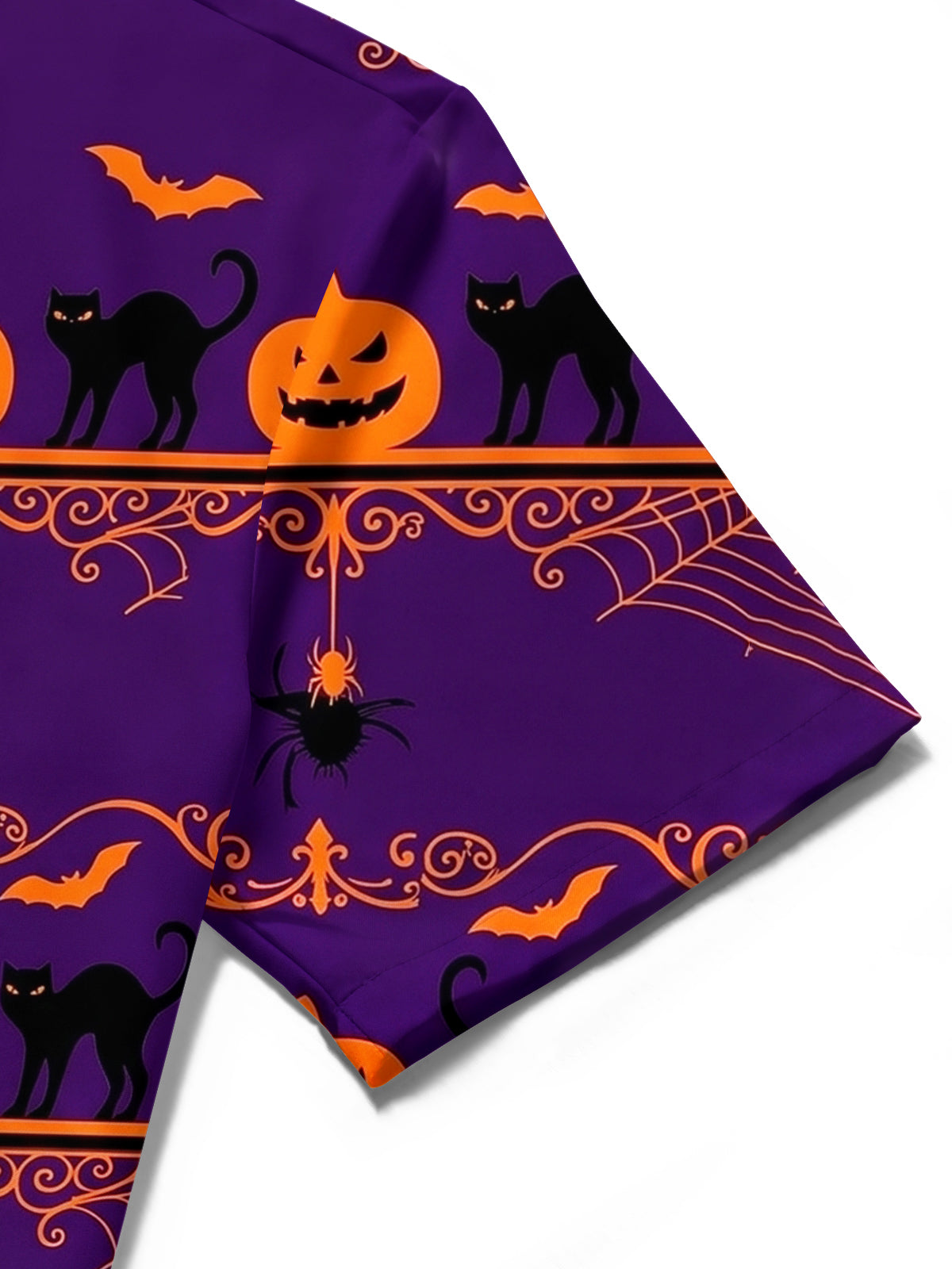 Oceanlyte Men's Halloween Black Cats And Pumpkins Print Short Sleeve Shirt with Chest Pocket