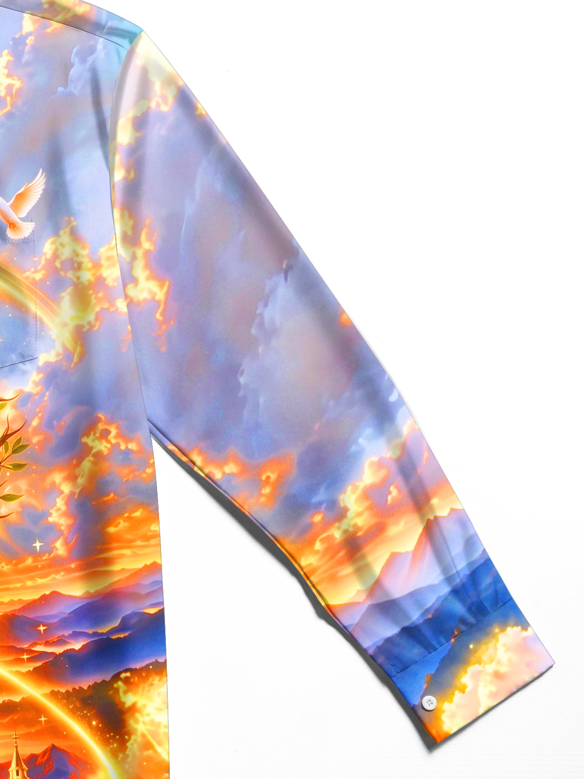 Oceanlyte Men's Graphic Tree Of Life And Golden Cross Print Long Sleeve Shirt with Chest Pocket