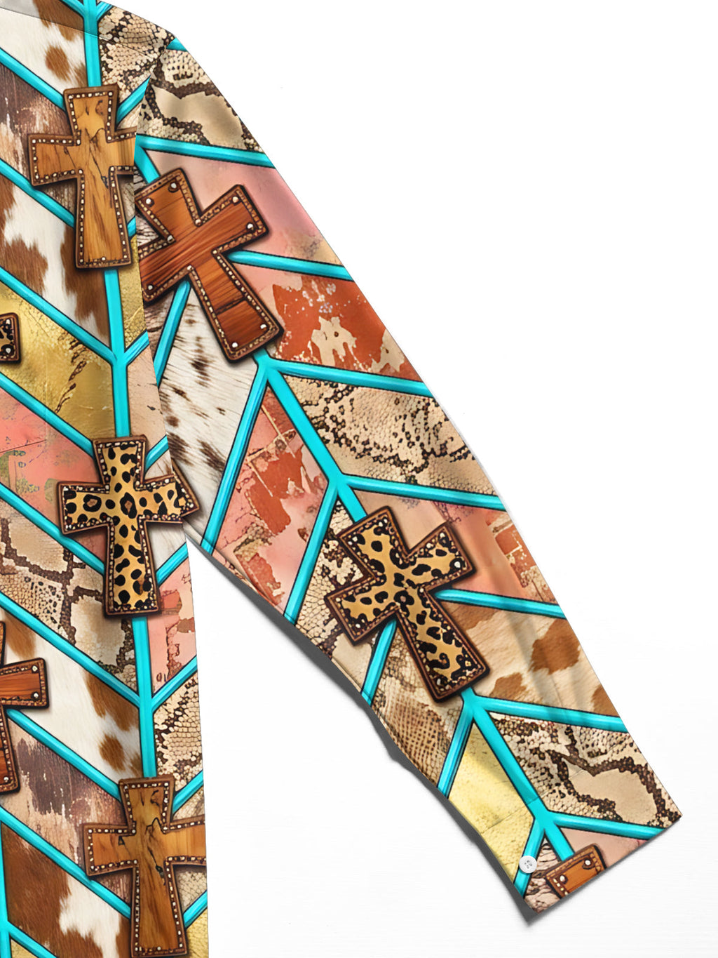 Oceanlyte Men's Long Sleeve Shirt - Crosses With Animal Prints And Geometric Lines Print with Chest Pocket