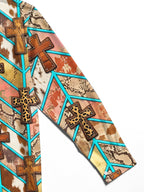 Oceanlyte Men's Long Sleeve Shirt - Crosses With Animal Prints And Geometric Lines Print with Chest Pocket
