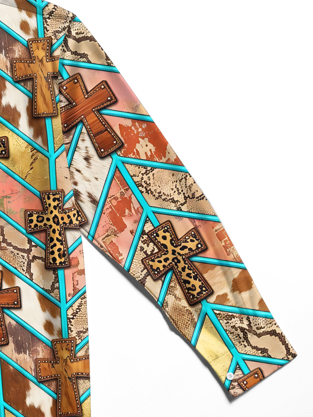 Oceanlyte Men's Long Sleeve Shirt - Crosses With Animal Prints And Geometric Lines Print with Chest Pocket
