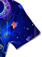 Oceanlyte Men's Short Sleeve Shirt - Halloween Black Cat And Cauldron With Stars Print with Chest Pocket