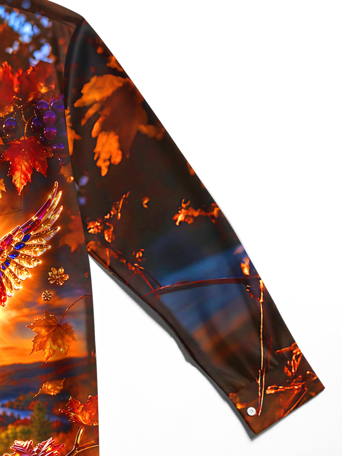 Oceanlyte Men's Long Sleeve Shirt - Crystal Parrot With Autumn Leaves And Grapes Print with Chest Pocket