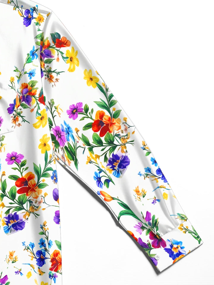 Oceanlyte Men's Colorful Wildflower Floral Print Long Sleeve Button Down Shirt with Chest Pocket