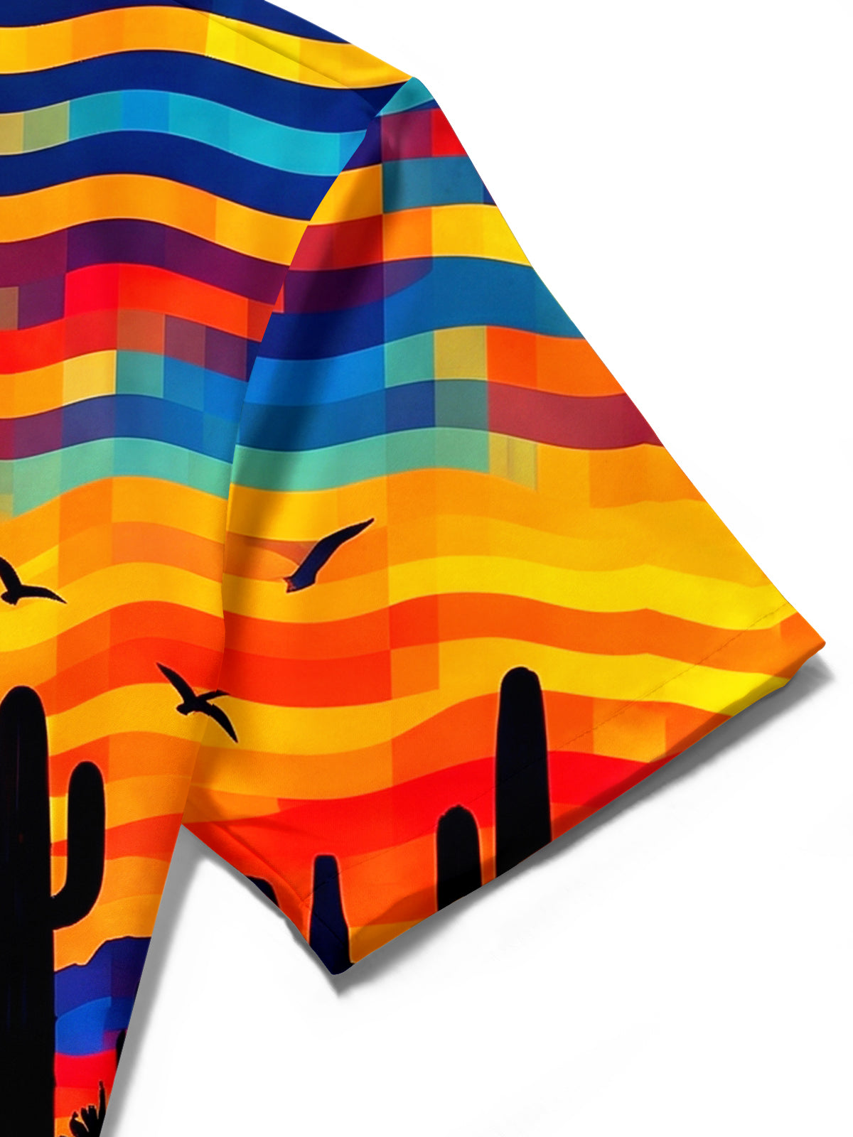 Oceanlyte Men's Short Sleeve Shirt - Desert Sunset Landscape With Cacti And Birds Print with Chest Pocket
