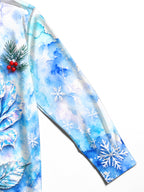 Oceanlyte Men's Long Sleeve Shirt - Blue Rose With Snowflakes And Winter Berries Print with Chest Pocket
