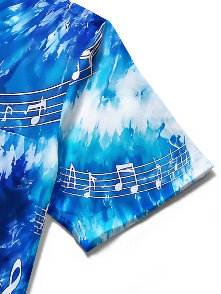Oceanlyte Men's Graphic Musical Notes Print Short Sleeve Shirt with Chest Pocket