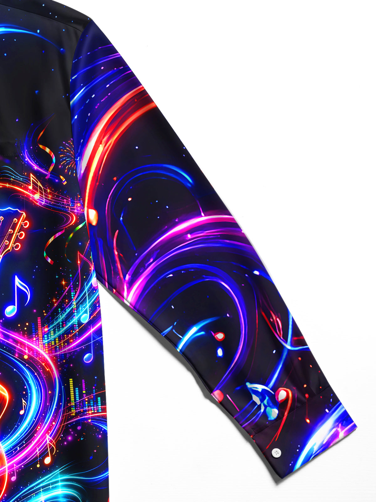 Oceanlyte Men's Graphic Neon Guitar And Music Notes Print Long Sleeve Shirt with Chest Pocket