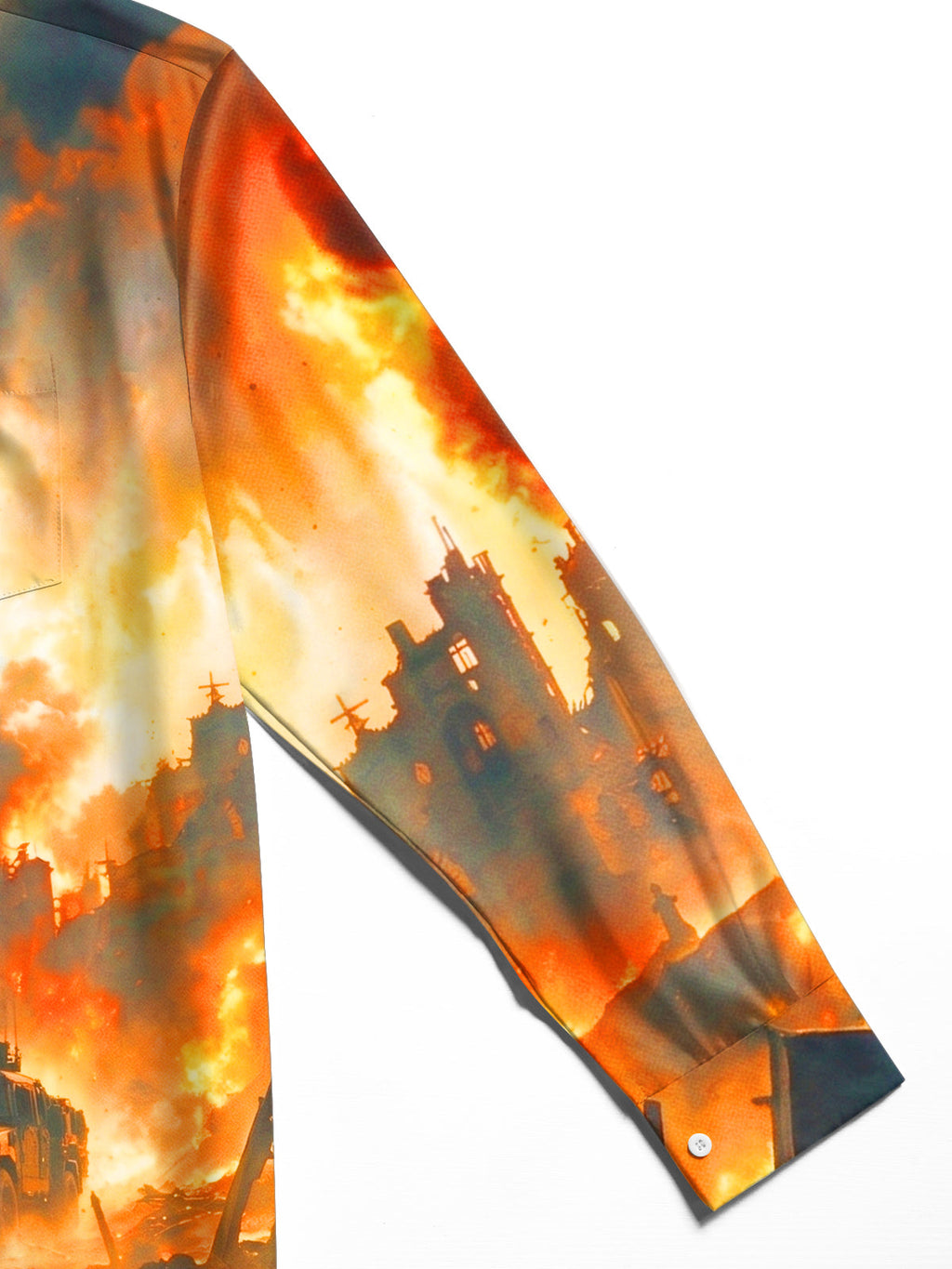 Oceanlyte Men's Soldier And Armored Vehicle In War Ruins Print Long Sleeve Shirt with Chest Pocket