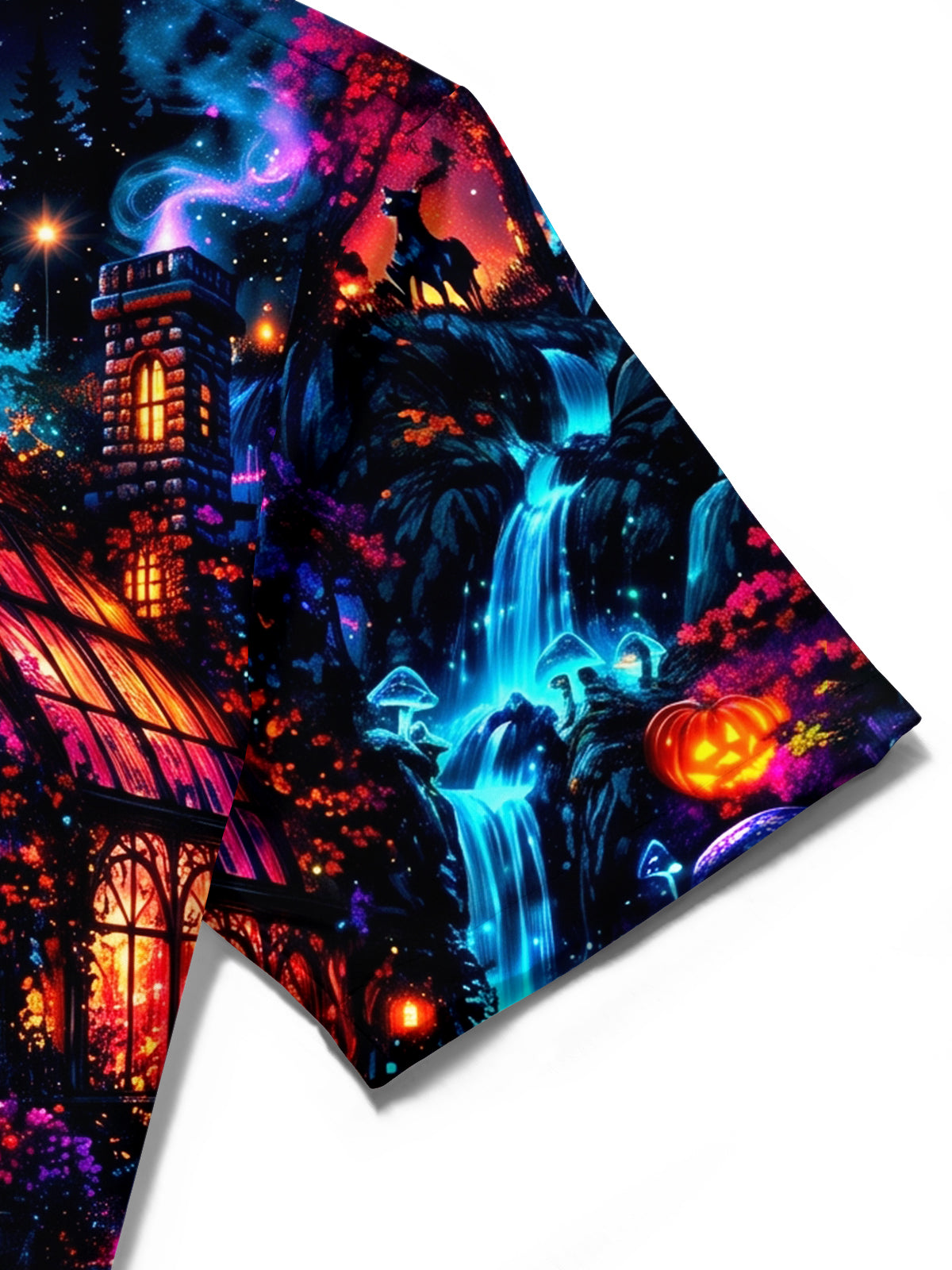 Oceanlyte Men's Halloween Black Cats And Pumpkins Print Short Sleeve Shirt with Chest Pocket
