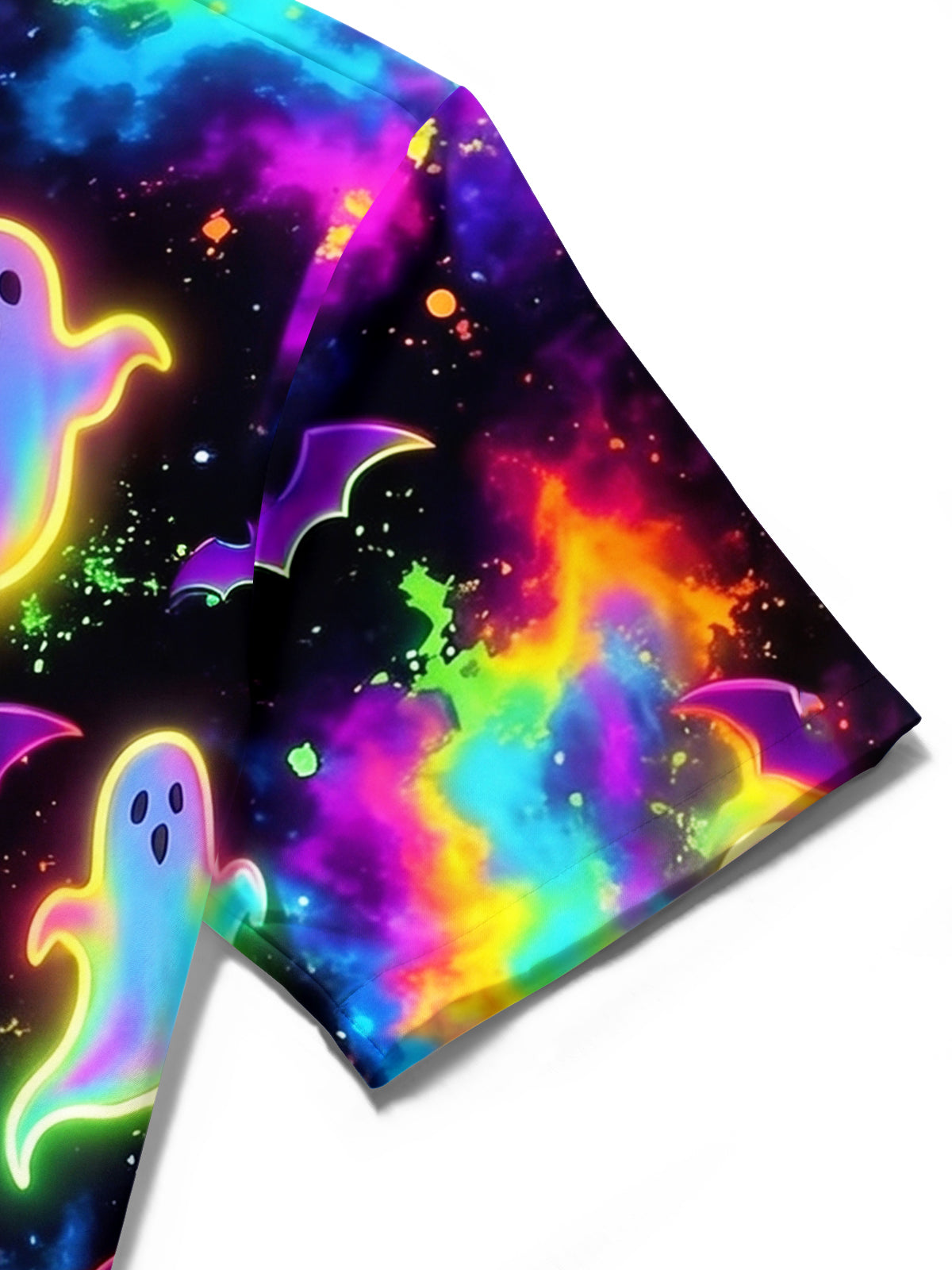 Oceanlyte Men's Graphic Halloween Neon Ghosts And Bats Print Short Sleeve Shirt with Chest Pocket