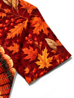 Oceanlyte Men's Thanksgiving Turkey And Autumn Leaves Print Short Sleeve Shirt with Chest Pocket